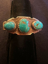 Vintage Native American ingot silver and 3 turquoise stone cuff. picture