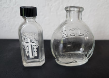 Antique VTG Holy Water Embossed Clear Glass Bottle Travel Flask Catholic 3