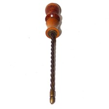 Antique Archimedean Drill Push Spiral Hand Drill Wooden Handle Brass Chuck picture