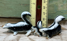 Vintage MCM Miniature Skunk Family Figurines Set of 3 Porcelain Ceramic Kitsch picture