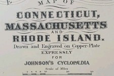 Antique 1885 CONNECTICUT MASSACHUSETTS RHODE ISLAND Map Old Original AJ JOHNSON picture