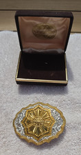Vintage Crumrine Western Belt Buckle Silver Plate Gold Tone Sunburst w Box picture