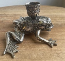 Frog Candle Holder Metal Antique Brass Finish Cool Accent Piece Whimsical picture