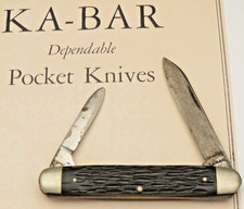 Vintage 1950's KA-BAR Two Blade Senator Penknife - Jigged Black Handles - Used picture