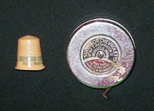 RARE ANTIQUE 1940's SUPERIOR CHEVROLET TAPE MEASURER & THIMBLE-INDIANAPOLIS, IN picture