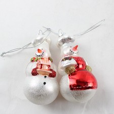 Lot of 2 Williams Sonoma Glass Snowmen Chef Christmas Ornaments picture