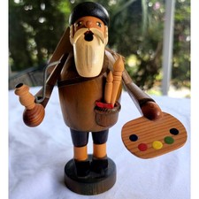 Vintage Erzgebirge Wood Carved Smoker Painter Artist Figure Germany Räuchermann picture