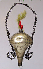 Antique VTG Glass Crinkle Wire VASE w Berry Flower Christmas Ornament Germany picture