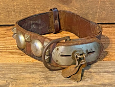 Vtg 1911 Dog Tags New York Metal Studded Leather Collar Large Dog 14