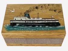 VTG Patsy Bloodgood Hand Painted Wooden Matchbox SS Badger Carferry MI Art picture