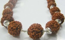 4 Four Mukhi Rudraksha Mala 55 Beads Nepal Origin in Silver Plated Cap picture