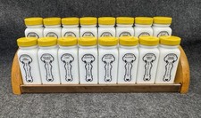 Vintage Griffith’s 16-Bottle Milk Glass Spice Jar Set w/ Rack Mustard Yellow Lid picture