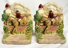 Set 3D Chalkware Hunt Scene  Horse  Rider Bookends picture