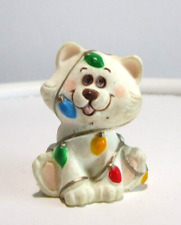 VTG Hallmark Merry Miniatures White Kitty Cat Wrapped in Christmas Lights 1985 picture