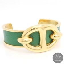 HERMES Chaine d'Ancre GP Leather Bangle Bracelet Green picture