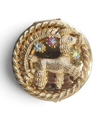 Adorable Vintage poodle dog rhinestone Gold Tone Round Hinged pill box  picture