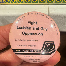 Fight Lesbian and Gay Oppression May 3 March on Pentagon Politics Pinback picture
