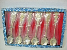 NOS LOT 12 silver spoons Luck Wealth longevity w/ box picture