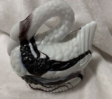 Amethyst Swan Swirl Slag Milk Glass Goose Candy Hsinchu Dish Lid picture