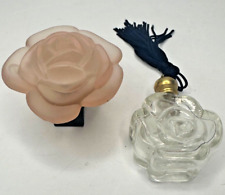 Rose Perfume Bottles Flower Pink Clear Black Tassel Set of 2 Glass picture