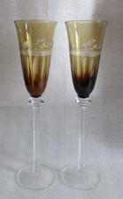 Vtg Pr AJKA Style Pattern CHAMPAGNE Crystal Flutes 🍾 Cut to Clear Knop Stems picture