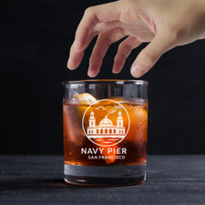 Custom Engraved Navy Pier Chicago Whiskey Glass – 11 oz Standard Rocks Glass picture