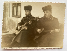Handsome young men soldiers affectionate guys guitar military Vintage Photo picture