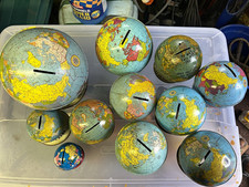 Lot of vintage tin litho globe coin banks picture