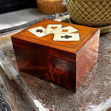 Vintage Hand Painted Double Decker Card Box - Playing Cards Included picture