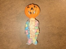 VTG E. ROSEN PLASTIC HALLOWEEN JACK-O-LANTERN 3/8 OZ CANDY CONTAINER /LABEL #1 picture