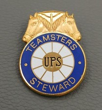 Vintage Teamsters UPS Steward Pin 1.5in Gold Tone Blue Enamel Union Horses picture