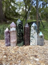 Bulk Crystal Towers Lot- Amethyst, Kambaba Jasper, Lepidolite, Moss Agate & More picture