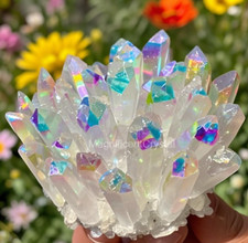 2025Rare Large 300G+ Rainbow Angel Aura Crystal Geode Cluster Home Decor Reiki picture
