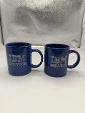Lot of 2- Vintage IBM Service Ceramic Coffee Mug Blue and White Classic Logo picture