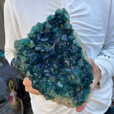 10.1LB  Natural green cubic fluorite quartz crystal cluster mineral specimen picture