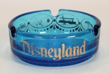 Vintage 70's Disneyland Hotel Blue Glass Ashtray Gold Graphics • Rare picture