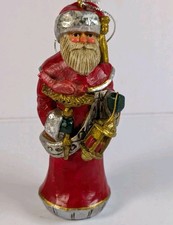 Vintage Pam Schifferl Folk Art Santa Claus Ornament with Lantern & Red Cardinal picture
