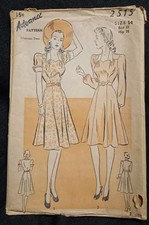 Vintage 1940s Advance Pattern Woman's Afternoon Dress #2515 Size 14 Complete picture
