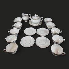 Porsgrund Norway Porcelain Tea Set Gold Trim 5 plate 10 cups creamer sugar bowl picture