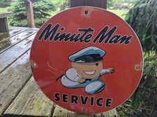 VINTAGE MINUTE MAN SERVICE PORCELAIN GAS STATION SIGN 12