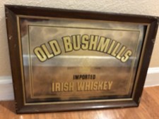 OLD BUSHMILLS IRISH WHISKEY BAR PUB MIRROR SIGN ANTIQUE Authentic 20x 15in picture