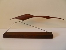 Modernist Vintage 1950s-1970s Original Wood and Wire Bird Sculpture Hand-Carved picture