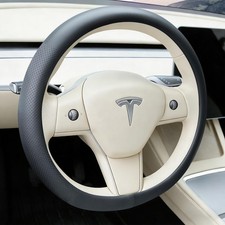 Black Tesla Nappa Leather Steering Wheel Cover, Model 3/Y Accessories, Comfor... picture