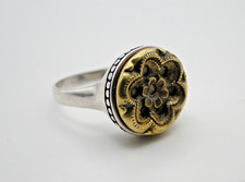 Unique Vintage Hawaiian Plumeria Flower Brass & Sterling Silver Ring SZ 8 picture