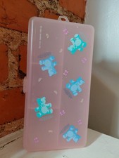 Vintage 1989 Sanrio Clear Pink Pastel Tweedle Teddy Bear Pencil Case Trinket Box picture