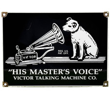 VINTAGE RCA PORCELAIN SIGN RECORD PLAYER GRAMOPHONE GAS OIL NIPPER THE DOG picture