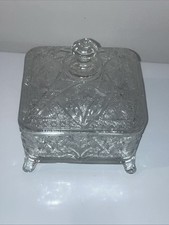 VTG Indiana Glass Crystal Honey Box Server Garden Pattern Footed Covered Dish picture