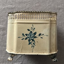 VTG Decorative Octagonal Metal Planter with Flower Design,Footed Base Stand picture