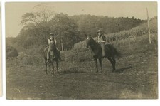RPPC Guys Riding Horses Corn Farm Rural Real Photo Postcard picture