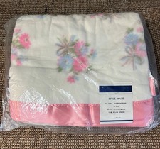 New 1950s Vtg Style House Rambling Rose Blanket 72x90 Floral Pink Satin Trim NIP picture